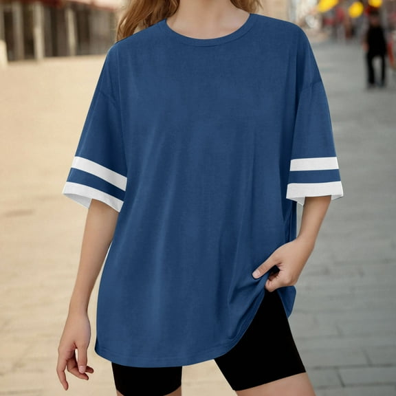 snilers Girls Summer Oversized T Shirts Y2K Striped Short Sleeve Tops Kids Casual Loose Crewneck Beach Basic Tees 5-15 Years
