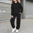 thumbnail image 2 of Girls 2 Piece Outfits Tracksuit Drop Shoulder Hoodie Sweatshirt and Sweatpants Joggers Set with Pockets Black 120, 2 of 7