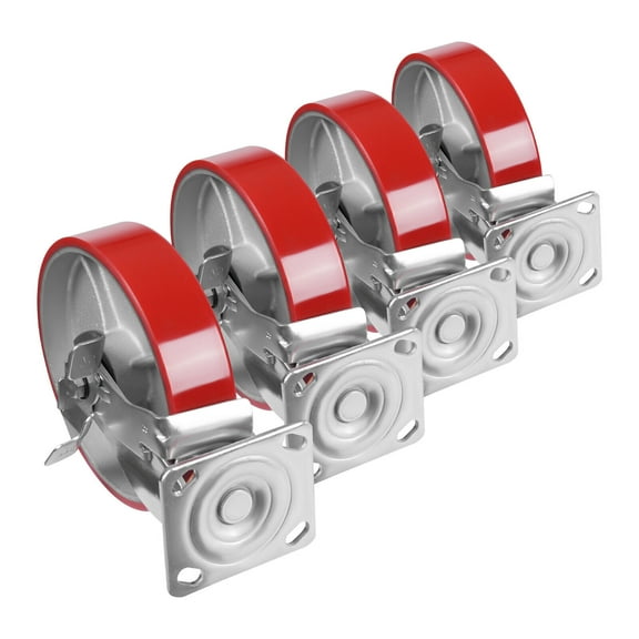Set of 4 Casters Heavy Duty 8 Inch Industrial Casters with Brakes, 3700 lbs Total Capacity 360° Swivel Plate Casters for Workbench and Toolbox