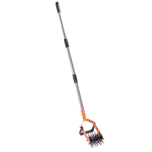 Outil de Cultivateur de Jardin en Acier Inoxydable Outil de Réensemencement de Pelouse Manche Réglable Désherbeur de Sol avec Lame de Désherbage pour Mélange de Sol