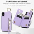 thumbnail image 6 of Allytech Wallet Case for iPhone XR, Card Holder & Zipper Pocket, Finger Grip Ring, Screen & Camera Protection, Luxury PU Leather Kickstand Double Buttons Flip Shockproof Case - Purple, 6 of 7