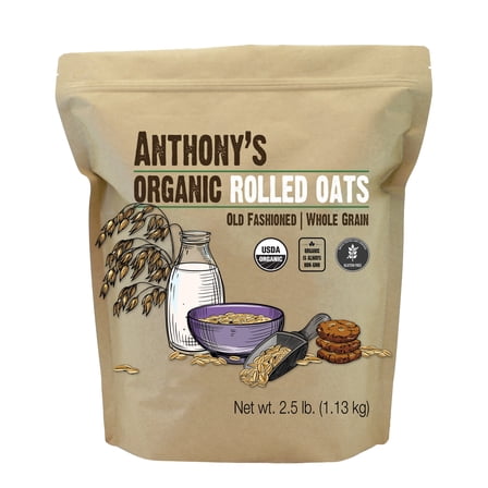 Anthony's Organic Rolled Oats, 2.5 lb, Gluten Free, Non GMO, Old Fashioned, Whole Grain