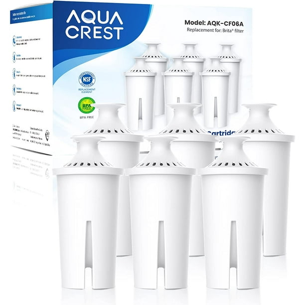 6 Replacement for Filter, Pitchers and Dispensers, Classic OB03, Mavea® 107007, and More, Certified Pitcher Water Filter, 1 Year Filter Supply, By AQUA CREST - Walmart.com