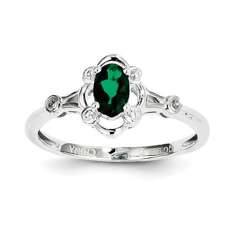 Emerald May Birthstone Ring - Sterling Silver Created Emerald & Diamond Ring Carat Wt- 0.02ct. Gem Wt- 0.41ct
