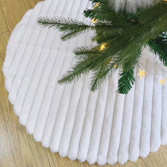 36" Rustic Plush Christmas Tree Skirt with Stripe Textured Pattern,Holiday Deluxe Soft Fuzzy Christmas Tree Skirt Mat Decoration for Merry Christmas Xmas Winter New Year Party