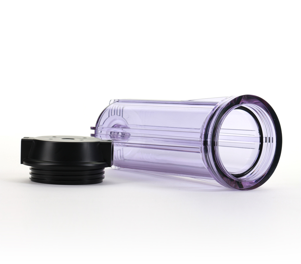 Hydronix HF2-10CLBK38, 10" Clear Housing with Black Flat Cap For RO & Filtration Systems, 3/8" Ports