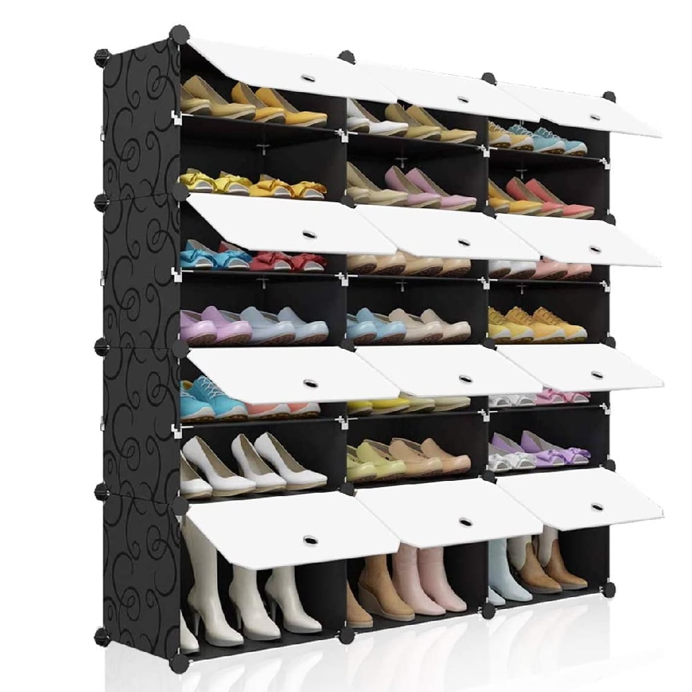 16-Cube 8 Layer DIY Plastic Shoe Rack Cabinet Storage Space Organizer With Doors 