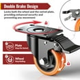 thumbnail image 3 of HOLKIE 3 inch Swivel Caster Wheels with Safety Total Lock,(4 pack)360 Degree Heavy Duty Plate Casters,Orange, 3 of 8