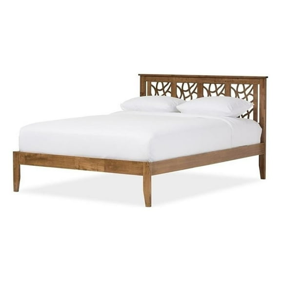 Allora Mid-Century Rubberwood Queen-Size Platform Bed in Walnut Brown