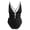 Black, variant on Women's Sexy One Piece Swimsuit Plunge Deep V Neck Cutout Bathing Suits Textured Ruched Crisscross Back Self Tie Swimwear (White, S)