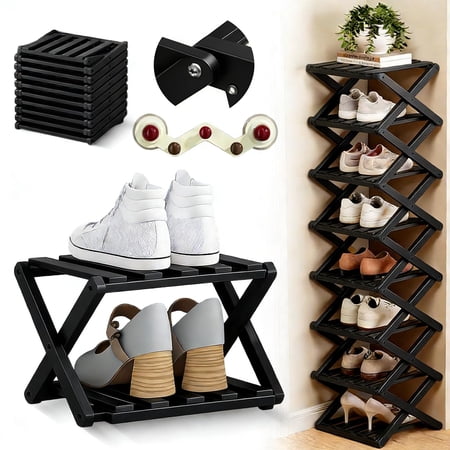 2026 Upgraded Bamboo Shoe Rack – No Assembly Foldable 9 Tier Tall Narrow Organizer Space-Saving Vertical Shelf for Entryway & Corner