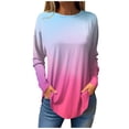 thumbnail image 2 of Women's Gradient Printed Tunic Tops Casual Long Sleeve Shirts Round Neck Pullover, 2 of 6
