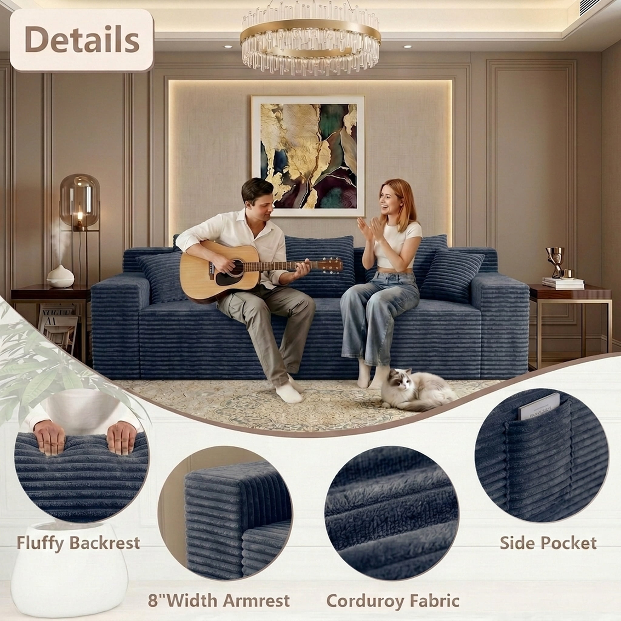 71" Modern Corduroy Small Loveseat, Cloud Memory Foam Compressed Couch in a Box, Boneless Space-Saving Sofa for Living Room Bedroom Apartment, No Assembly