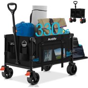 Collapsible Wagon with Tailgate,Foldable Cart with Wheels,330LBS Resting Large Capacity,2 Drink Holders & Side Pockets,Long Extender,for Groceries,Shopping,Camping,Beach,Garden,Grey