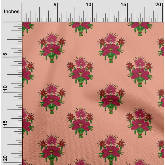 oneOone Organic Cotton Voile Fabric Leaves & Floral Block Printed Fabric 1 Yard 42 Inch Wide