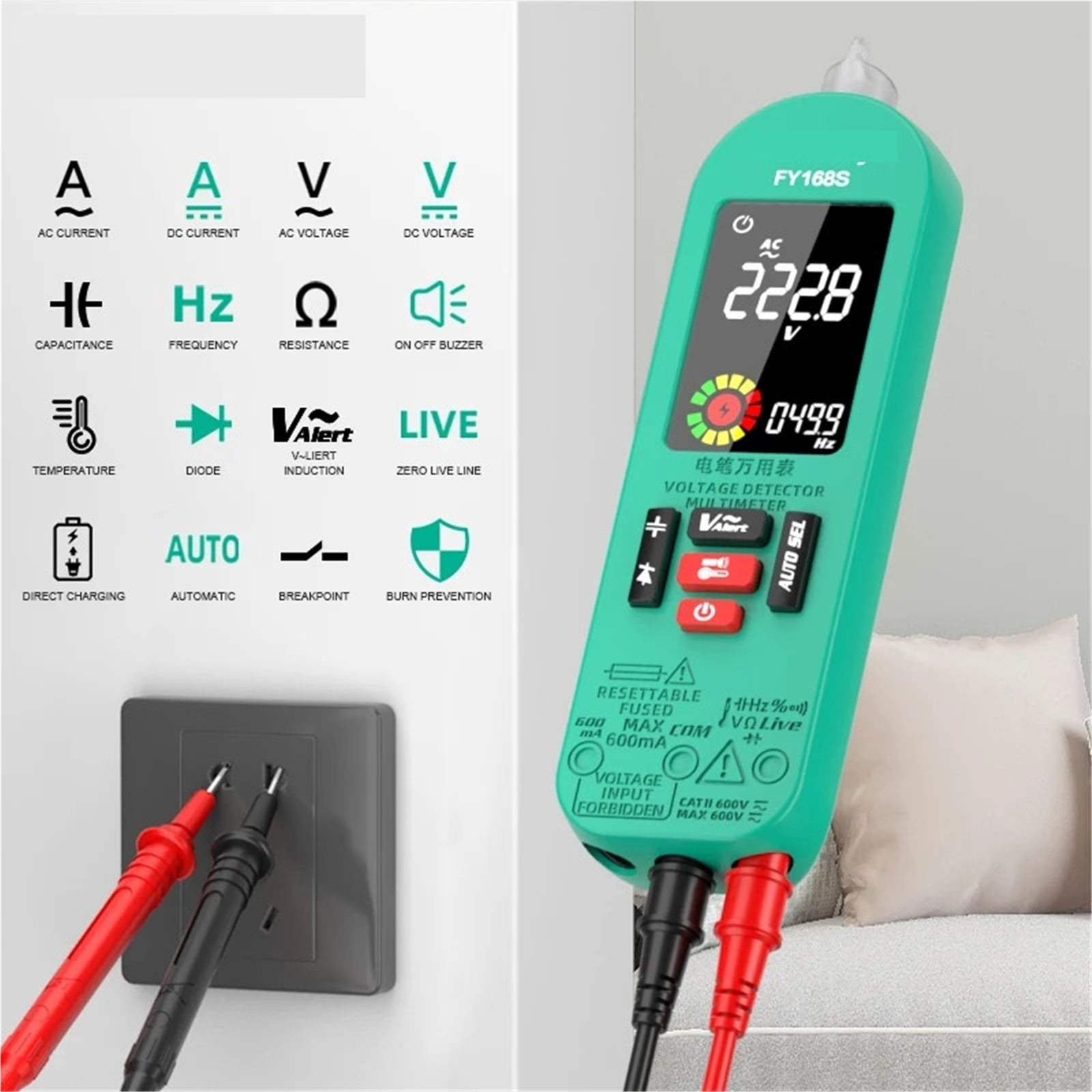 Smart Digital Multimeter Rechargeable Electronic Tester AC DC Contactless NCV Automatic Test Easy Operate ,Battery Test