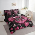 thumbnail image 3 of Homewish Cartoon Bowknot Letter R Bedding Comforter Set 7 Pieces, Romantic Bling Love Heart Full Bedding Set, Black Pink Valentine's Day Reversible Fitted Sheet Flat Sheet, Ultra Soft Bedroom Decor, 3 of 7