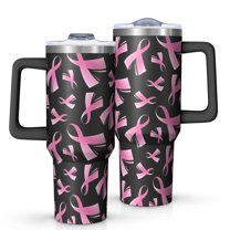 Pink Breast Cancer Tumbler with Handle and Lid,40oz Double Wall Vacuum Insulated Tumbler,Cups Gift for Women and Men