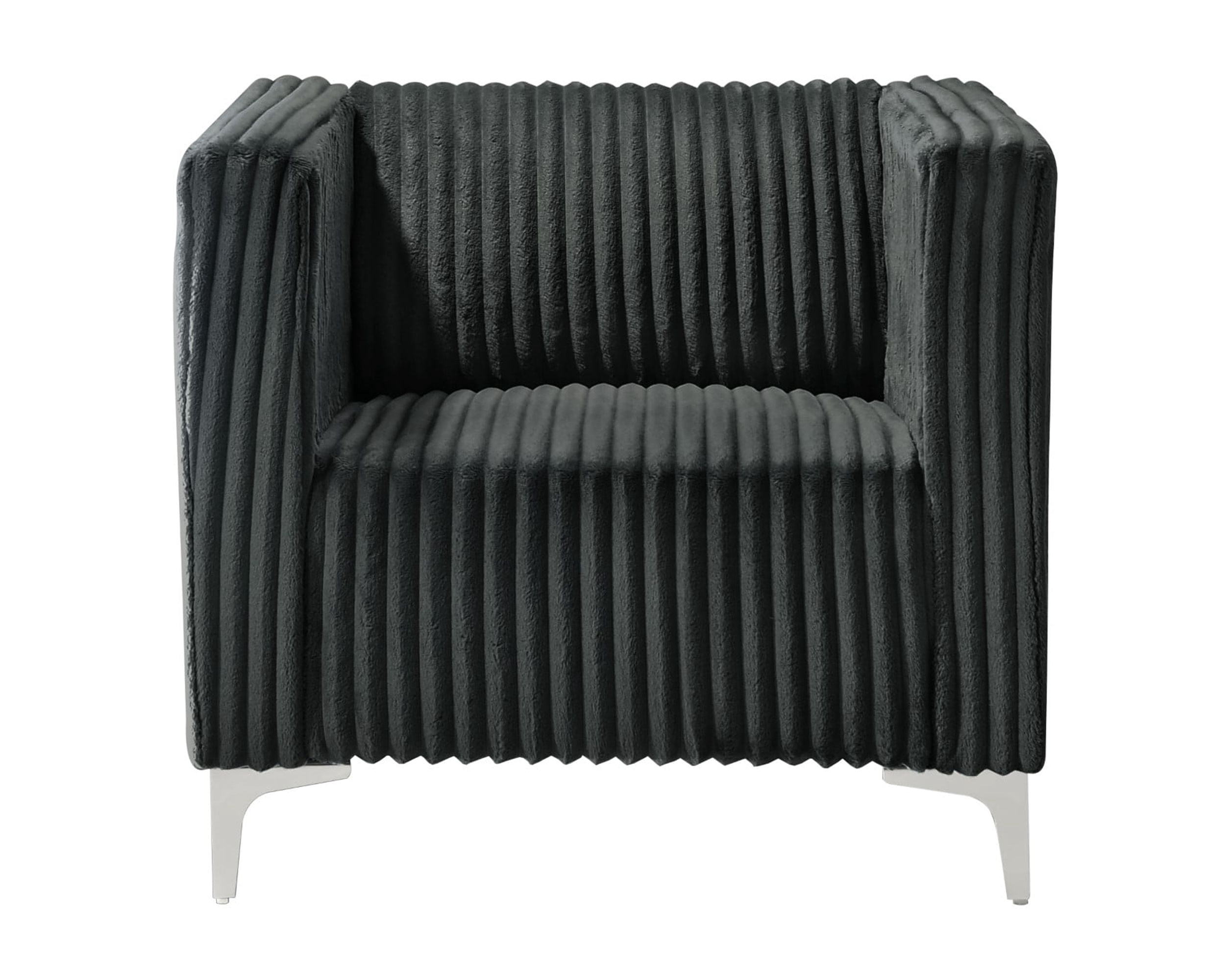 Home Design Gavin Velvet Square Arm Chair with Plush Cushions and Modern Upholstery, Durable Frame for Living Room, Contemporary Gray Design