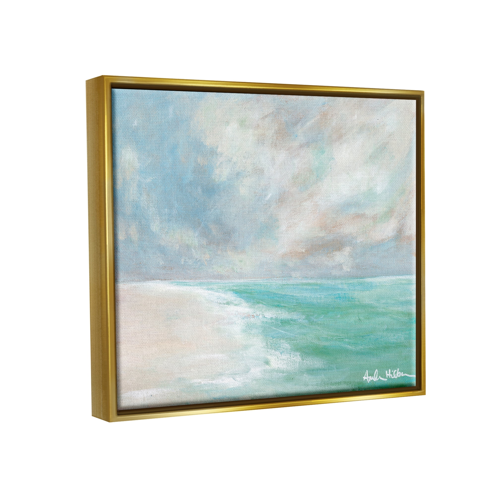 Stupell Peaceful Beach Foam Shore Scenery Landscape Painting Gold Floater Framed Art Print Wall Art