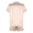 thumbnail image 5 of Yuncity Womens Pajama Set 2 Piece Short Sleeve Crew Neck Silk Satin Sleepwear Loungewear Soft Comfortable Breathable Pjs S-Xxl, 5 of 6