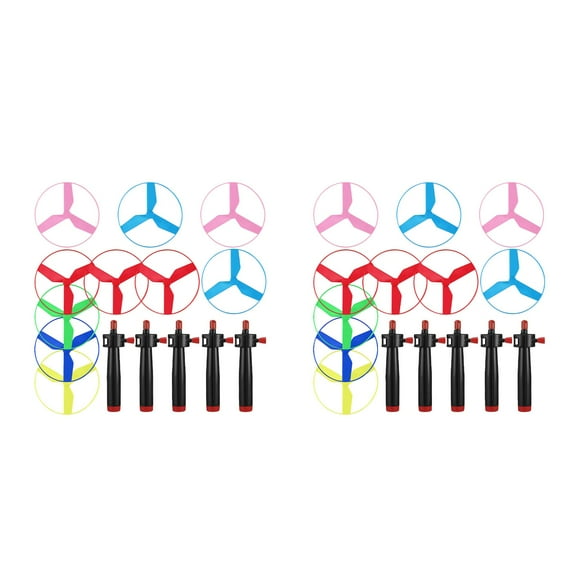 Worgeous 2 Sets Propeller Toy Flying Disc Toys Pull String Flying Disc Flying Helicopter Toy Interactive Plaything Pull String Flying Disc Toys