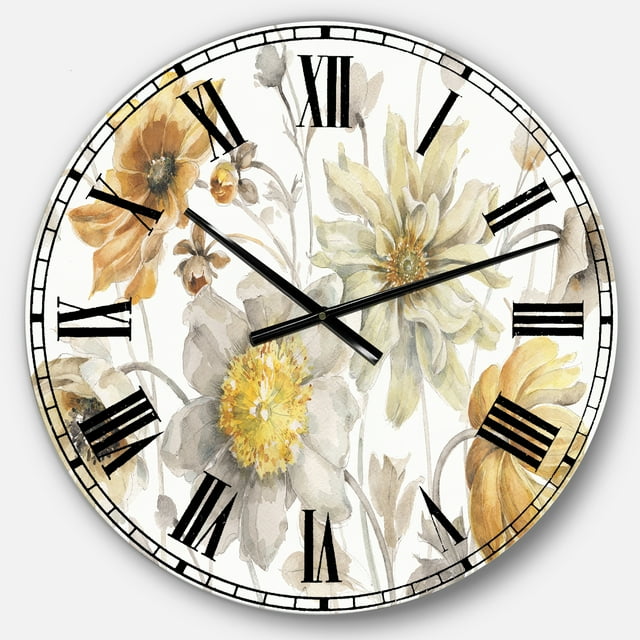 DesignArt Fields of Gold Watercolor Flower VII Large Wall Clock