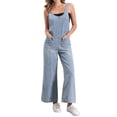 thumbnail image 1 of INSPIRAR CHIC Mono de mezclilla casual para mujer con tirantes ajustables, pantalones de pierna ancha, overoles S azul claro, 1 of 6