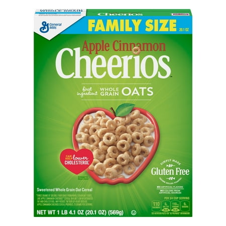 (2 Pack) Apple Cinnamon Cheerios, Gluten Free, Cereal, Family Size, 20.1 oz Box