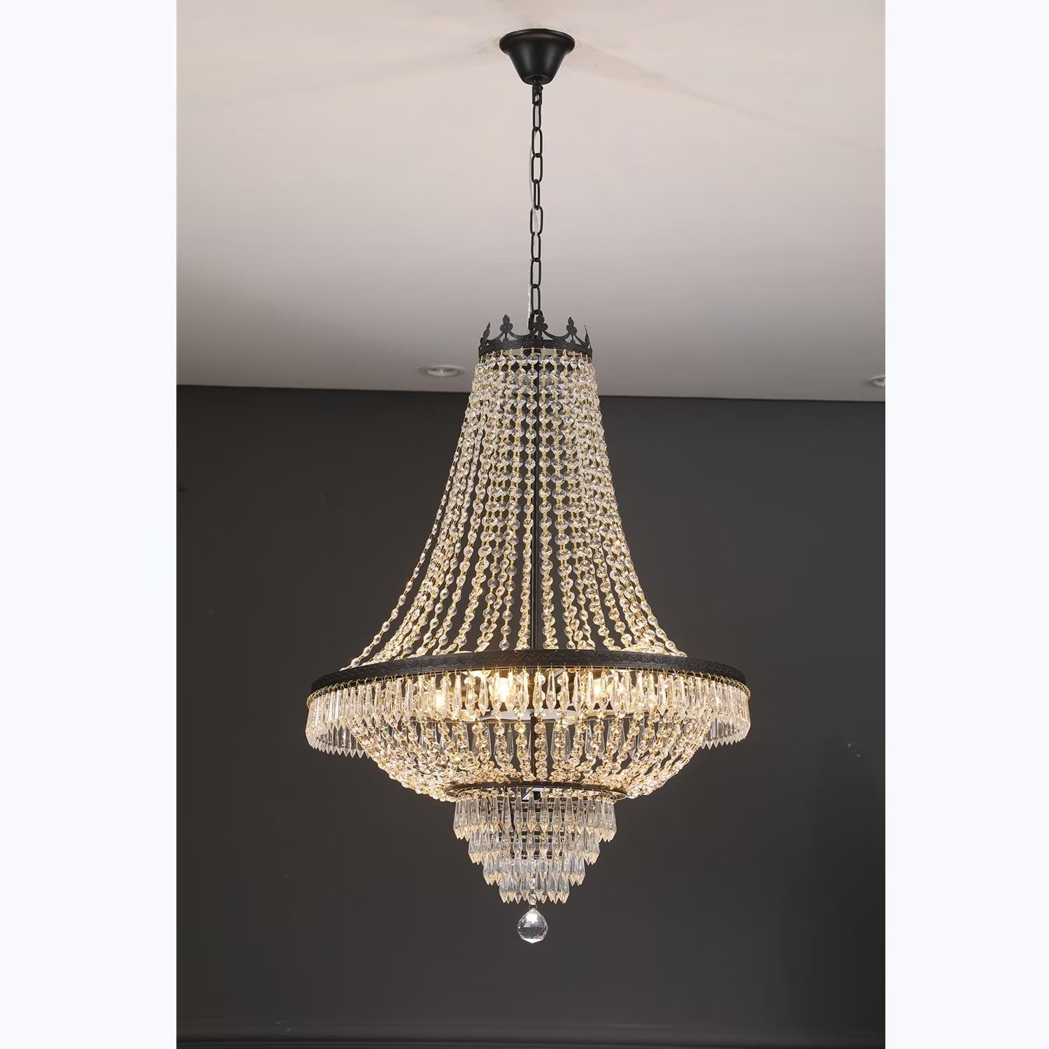 Modern Luxurious Empire Ceiling Chandelier, 9-Light Tiered Crystal  Hanging Ceiling Light Fixture Pendant Light for Dining Room House Foyer Kitchen Entryway