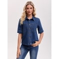 thumbnail image 2 of DARING DIVA Women's Short Sleeve Button Down Boxy Shirt Tops Jean Jacket M Dark Blue, 2 of 7