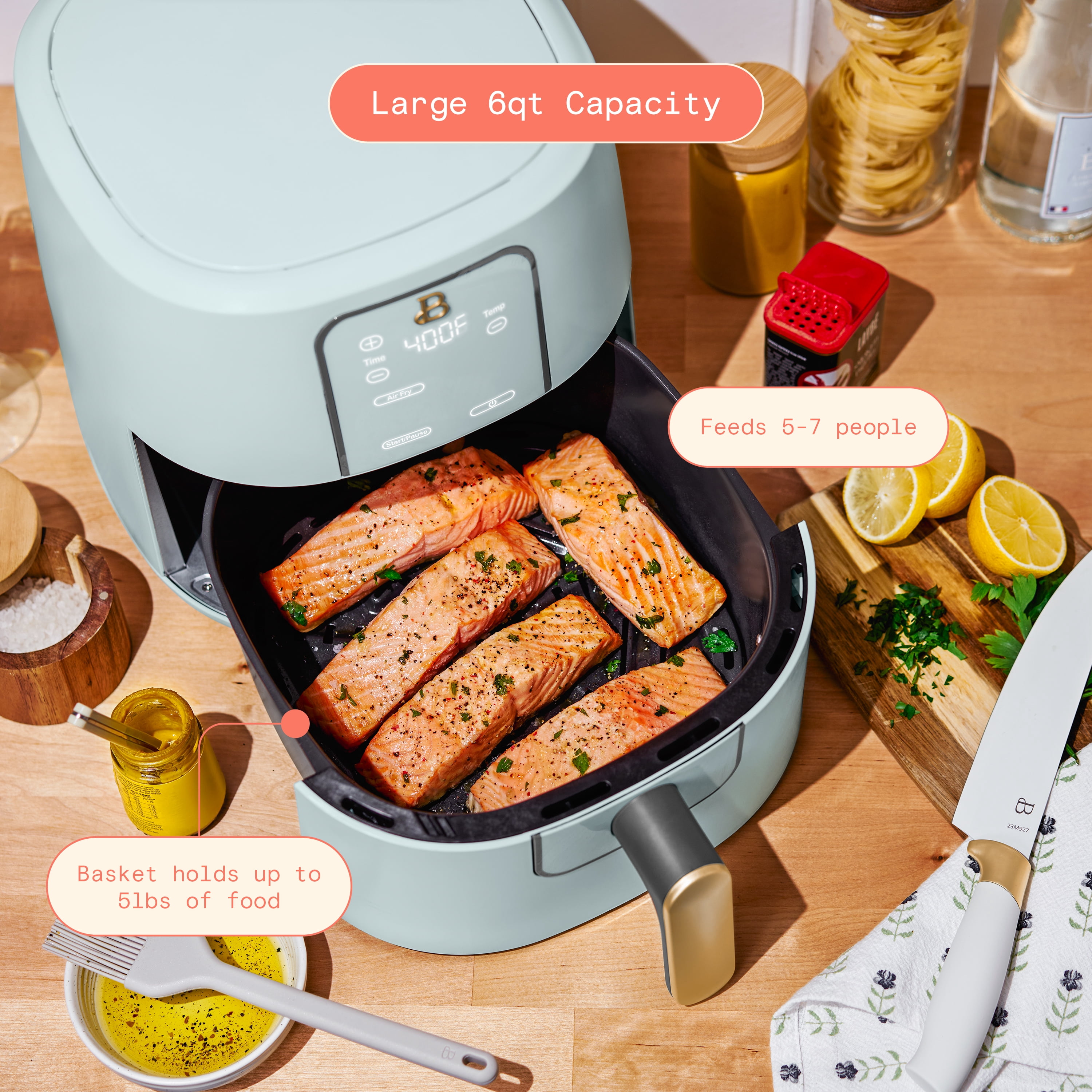 Beautiful 6 Qt Air Fryer with TurboCrisp Technology, EverGood™ Ceramic Nonstick Coating, Hydrangea by Drew Barrymore