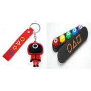 Gonggi Traditional Korean Game Set, 4g Weighted Pieces with Storage Case With 3D Cute (Skuid Game-Circle) Miniature Character Fancy Key Chain