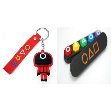 Gonggi Traditional Korean Game Set, 4g Weighted Pieces with Storage Case With 3D Cute (Skuid Game-Circle) Miniature Character Fancy Key Chain