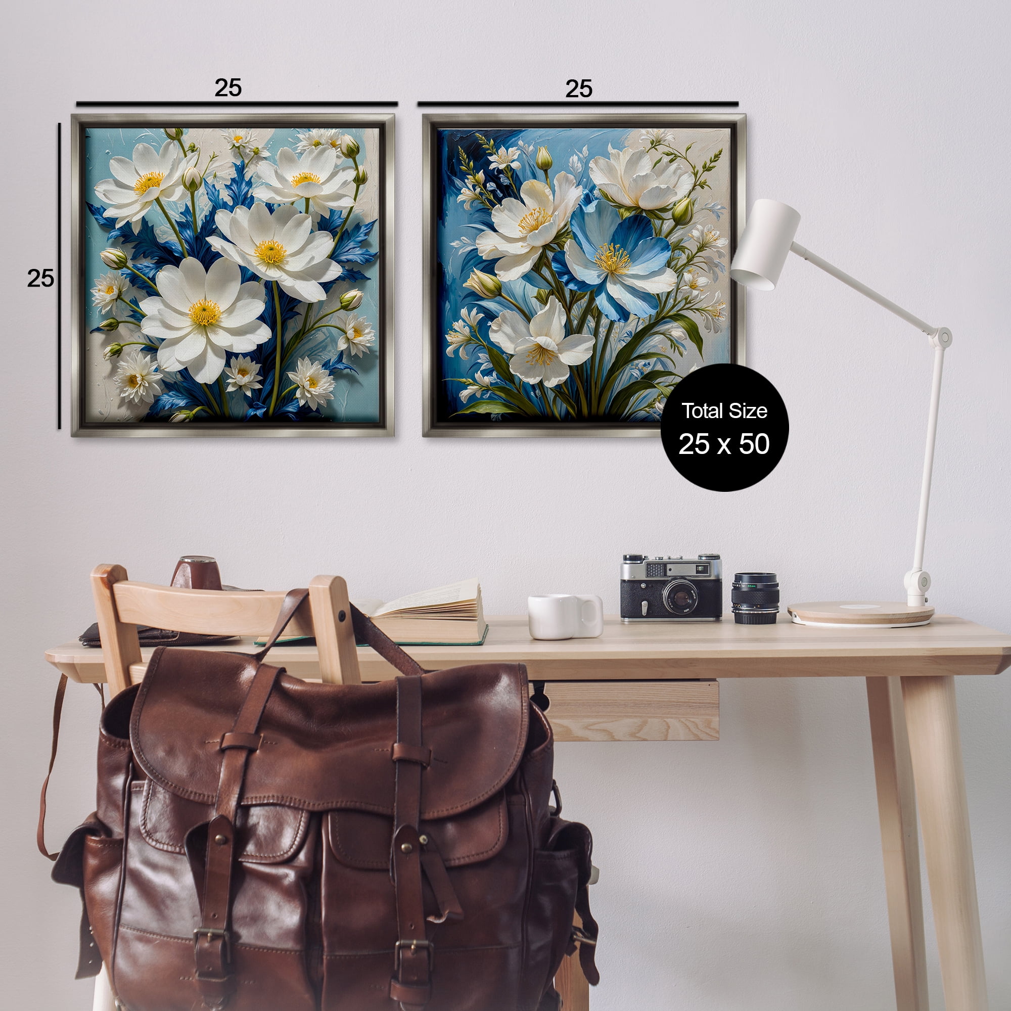 Stupell Industries Bold Floral Bunches Floral & Botanical Painting Gray Floater Framed Canvas Art Print Wall Art, 25 x 25, Set of 2