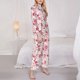 thumbnail image 3 of Balery Rose Flowers Conjunto de Pijama con Estampado para Mujer, Conjunto de Dos Piezas con Manga Larga, Ropa de Dormir Suave con Bolsillos, Pijamas Cómodos-XX-Large, 3 of 7