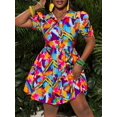 thumbnail image 5 of Multicolor Abstract Print Shirt Dress With Ruffle Lantern Sleeves And Side Slit, 5 of 7