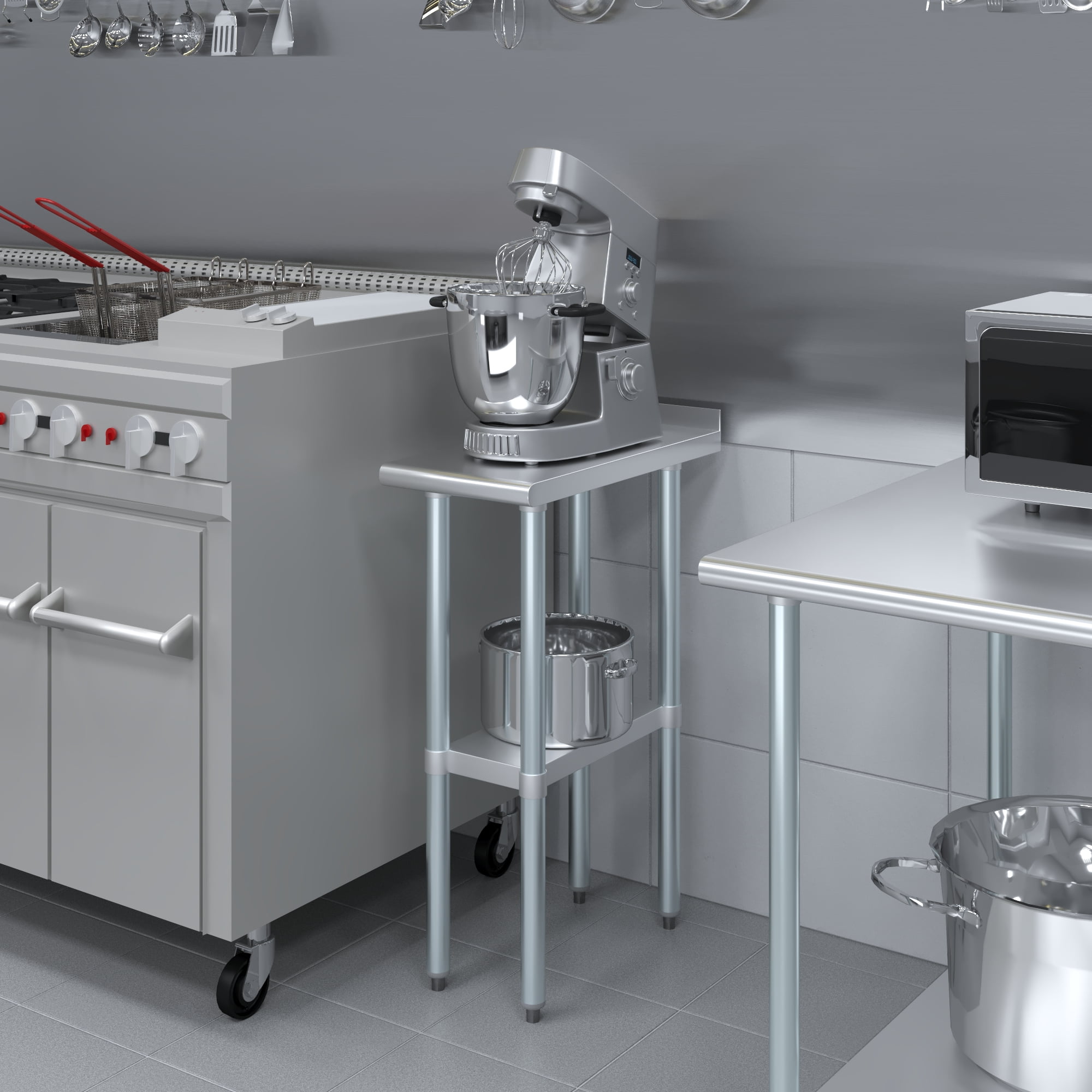 AmGood 24 in. x 12 in. Stainless Steel Work Table, Narrow Filler Table with 1.5 in. Backsplash for Commercial Kitchens