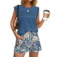 thumbnail image 2 of 2 Piece Short Sets for Women Summer Vacation Outfits Cap Sleeve Tops and Floral Wide Leg Shorts Set, XL, 2 of 6