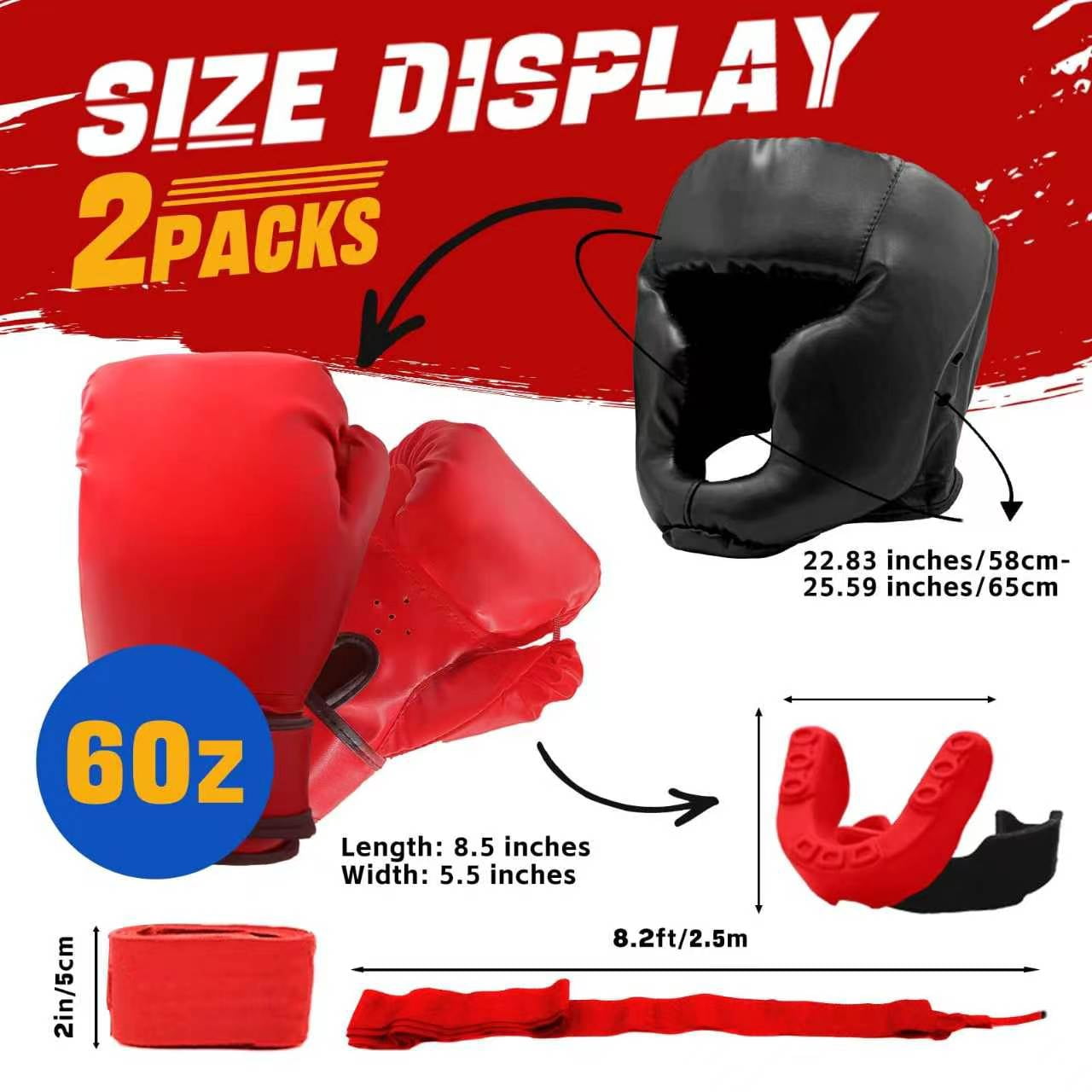 Deep Dream Kids Adjustable PU Leather Boxing Gloves Kit with Headgear, Hand Wraps, Mouth Guards for Boxing Workouts, Black, 6 oz, 14 Piece