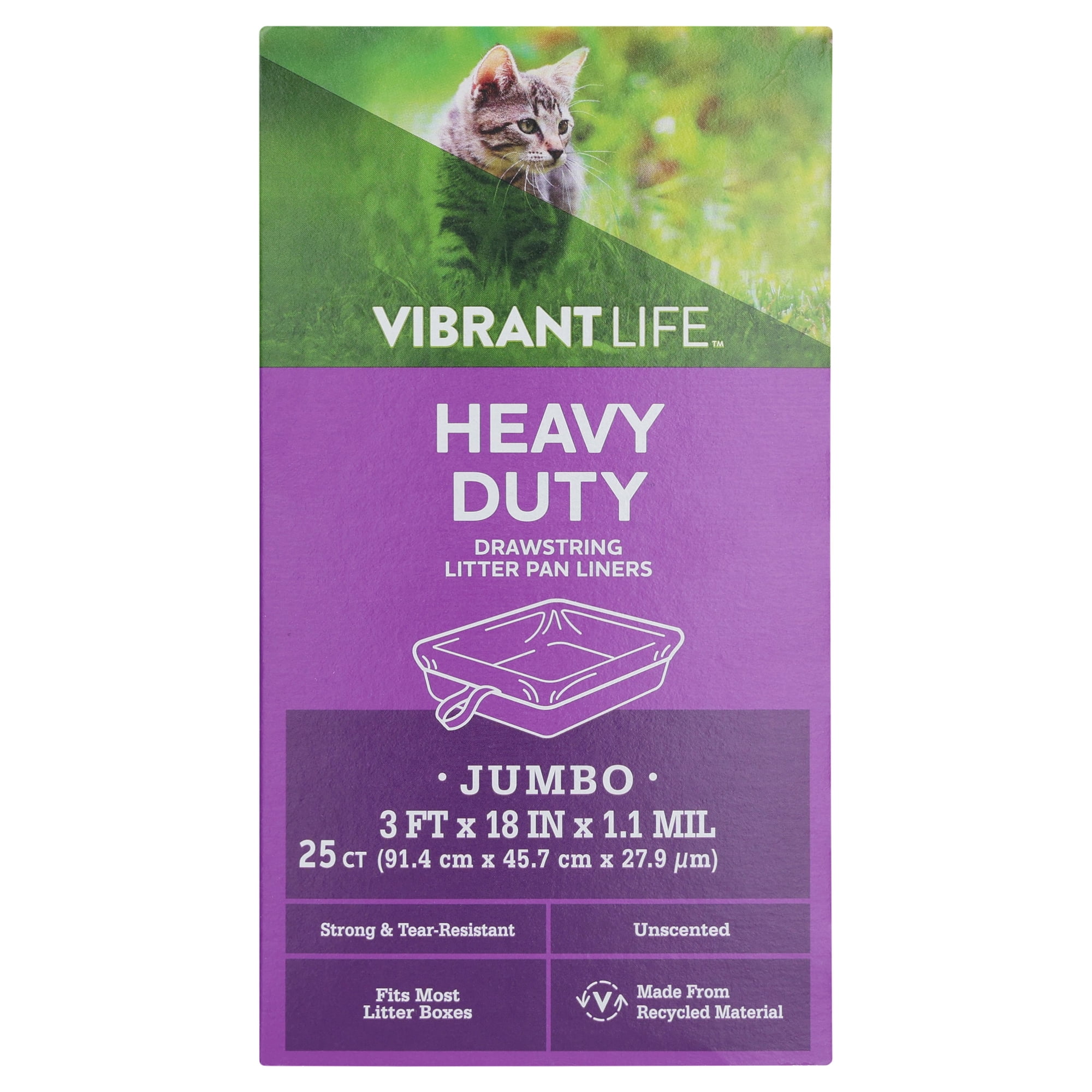 Vibrant Life Heavy Duty Jumbo Drawstring Litter Pan Liners, Unscented, 25 Count