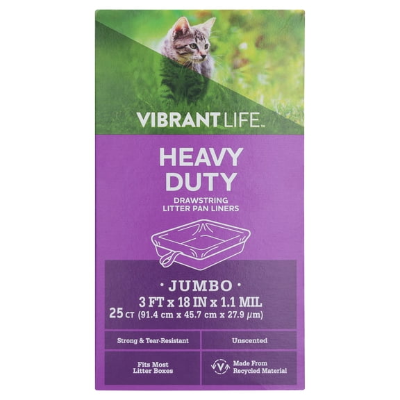 Vibrant Life Jumbo Drawstring Cat Litter Box Liners, Unscented, 25 Count