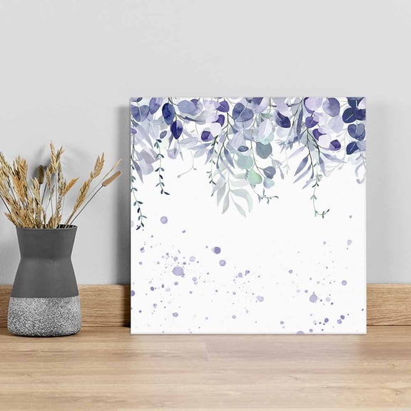Purple Botanical Wall Art Painting on Canvas, Spring Weeping Eucalyptus Leaves Canvas Art Home Prints Wall Art Framed Modern Artwork for Living Room Bedroom Wall Decor 8x8in
