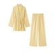 thumbnail image 3 of HH TRAF Conjunto de 2 piezas para mujer, con textura plisada, encaje, camisa tipo kimono decorada, elegante, cintura elástica, pierna ancha, pantalón largo liso para mujer, 3 of 4