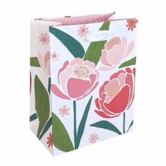 Floral Petite Bag Green/Pink/White - Spritz: Small Birthday Gift Bag, Botanical Pattern, 6.25" Height, Paper Material