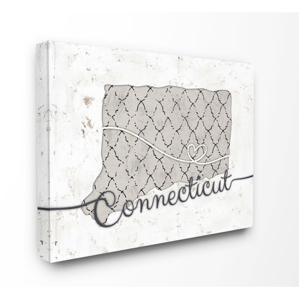 Stupell Industries Connecticut Patterned Grey US State Design Canvas Wall Art by Ziwei Li