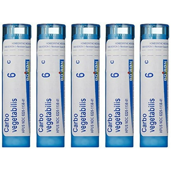 Boiron Carbo Vegetabilis 6C (Pack of 5), Homeopathic Medicine for Bloating and Gas