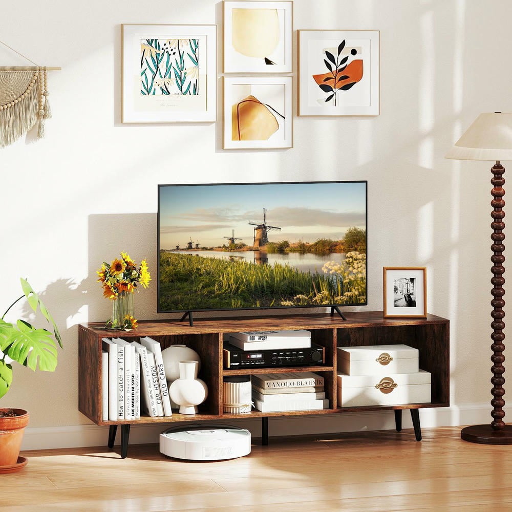 Kadyn TV Stand for 55 Inch TVs with 47.5 Inch Width, Multiple Compartments and Metal Legs for Living Room, Media Entertainment Center, Rustic Brown