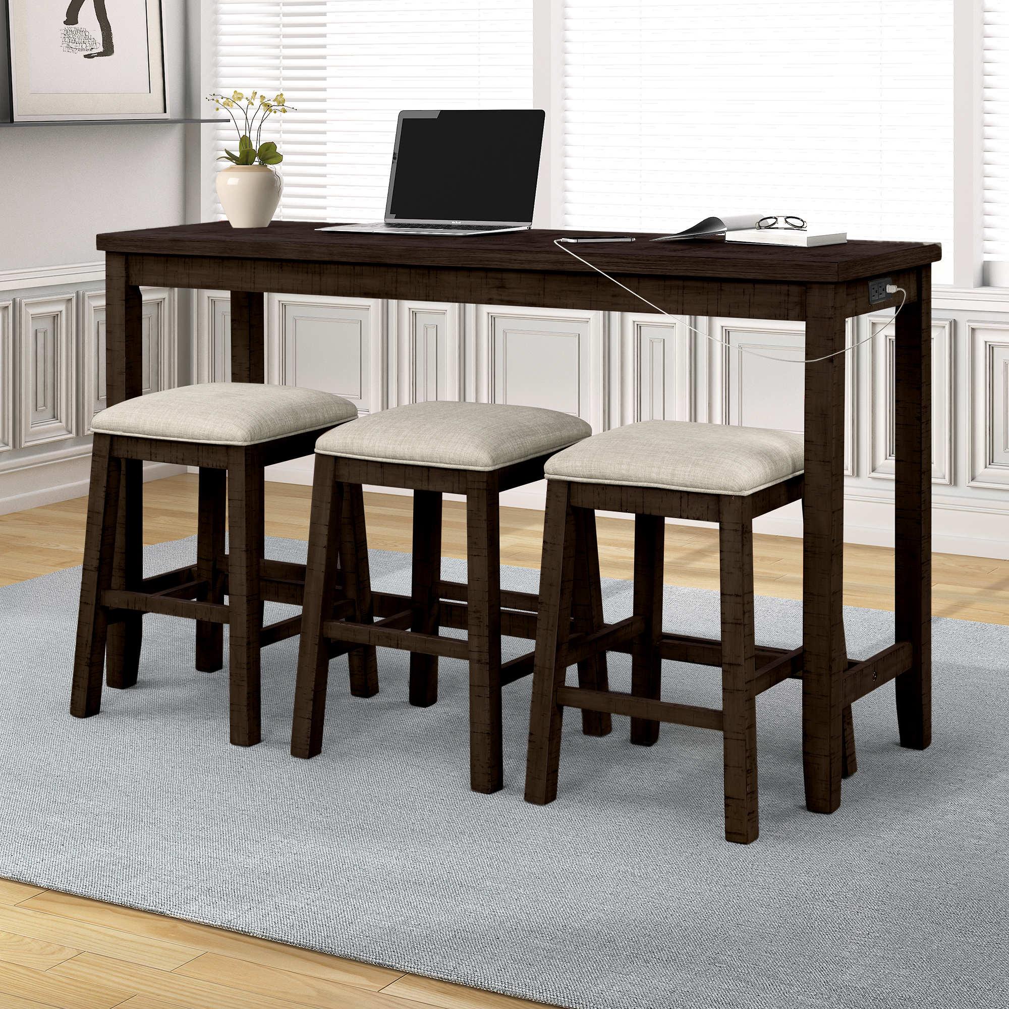 Dining Table Set, 4Piece Counter Height Table Set with Socket and
