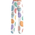 thumbnail image 3 of Easter Pajama Pants Women Wide Leg Bunny Egg Print Casual Lounge Pants Elastic Waist Lightweight Lounge Pants Drawstring Stretchy Cute with Pockets Pajama Pants, #467 Dark Purple S, 3 of 6